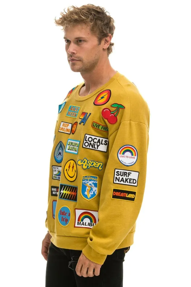 Vintage Patch Relaxed Crew Sweatshirt 8211 Khaki WomenMen Aviator Nation Sweatshirts