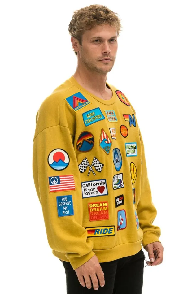 Vintage Patch Relaxed Crew Sweatshirt 8211 Khaki WomenMen Aviator Nation Sweatshirts