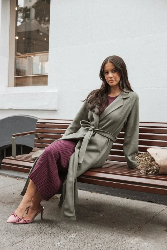 Violeta Tie Front Coat Olive Women Jackets and Coats Petal and Pup