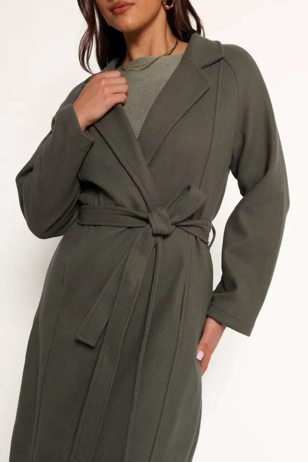 Violeta Tie Front Coat Olive Women Jackets and Coats Petal and Pup
