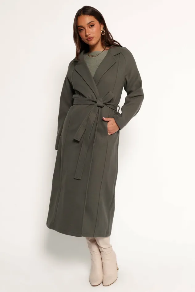 Violeta Tie Front Coat Olive Women Jackets and Coats Petal and Pup