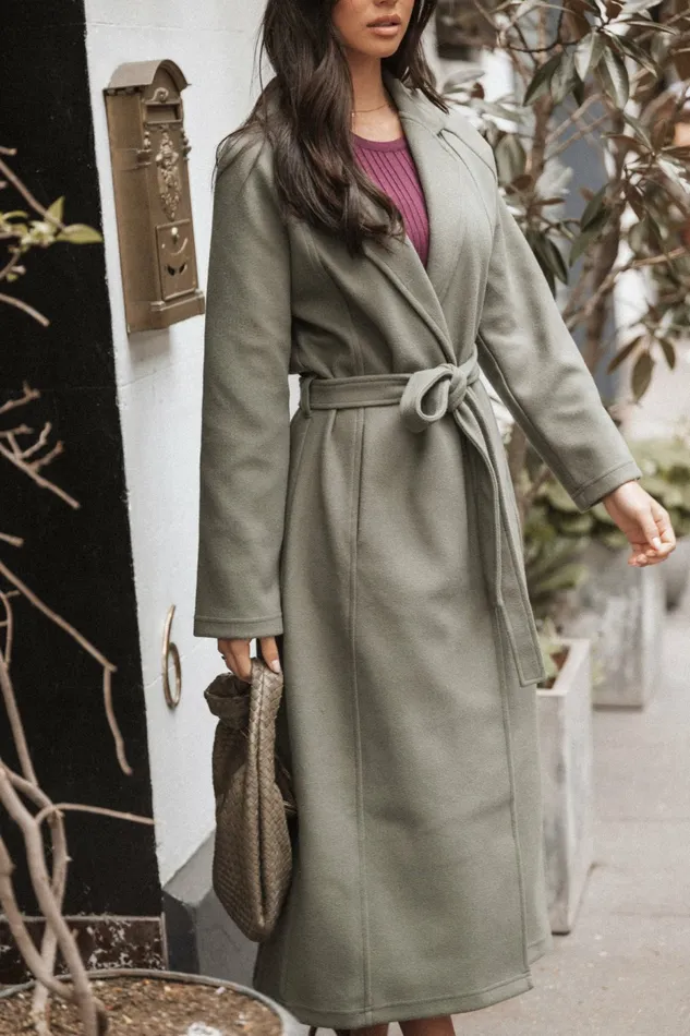 Violeta Tie Front Coat Olive Women Jackets and Coats Petal and Pup