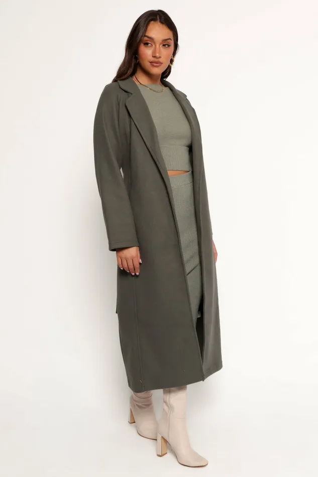 Violeta Tie Front Coat Olive Women Jackets and Coats Petal and Pup