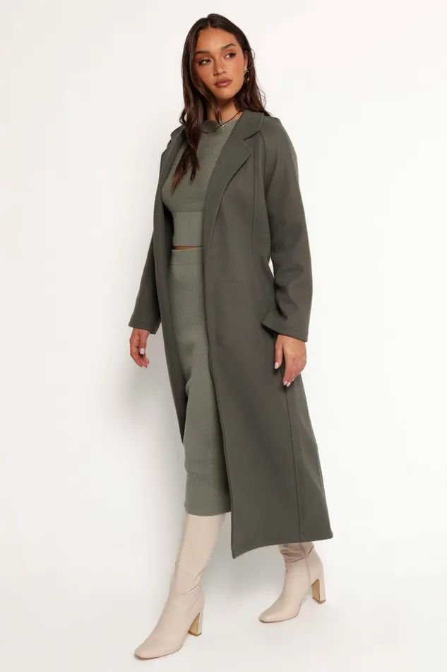 Violeta Tie Front Coat Olive Women Jackets and Coats Petal and Pup