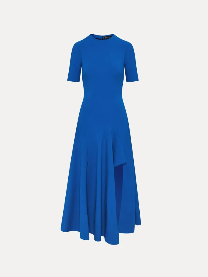 Wave Detail Midi Dress Lapis Women Oscar De La Renta Dresses