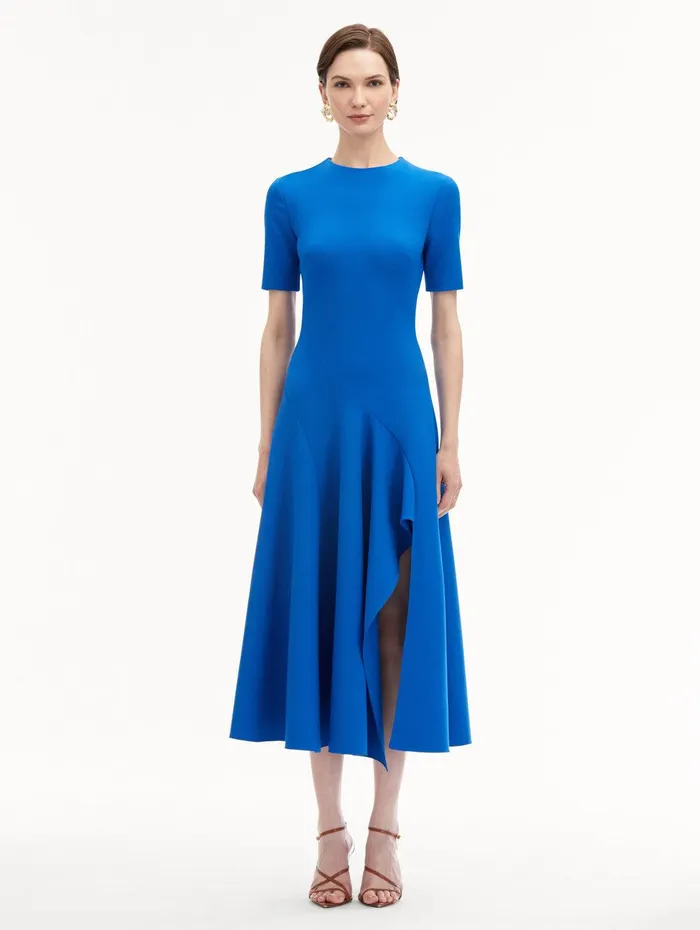 Wave Detail Midi Dress Lapis Women Oscar De La Renta Dresses Wave Detail Midi Dress Lapis Women Oscar De La Renta Dresses