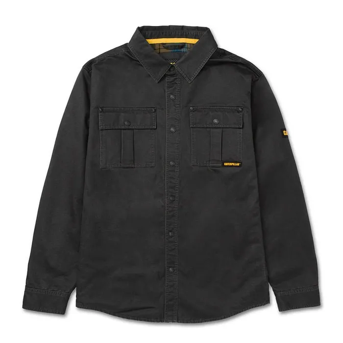Waxed Cotton Shirt Jacket Black Men Cat Footwear Tops and Outerwear