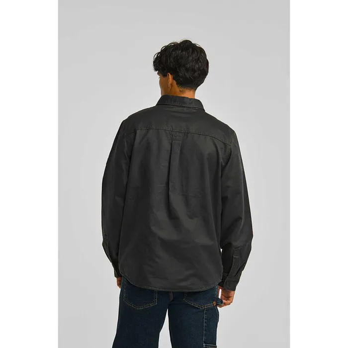 Waxed Cotton Shirt Jacket Black Men Cat Footwear Tops and Outerwear