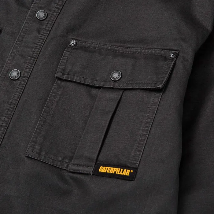 Waxed Cotton Shirt Jacket Black Men Cat Footwear Tops and Outerwear