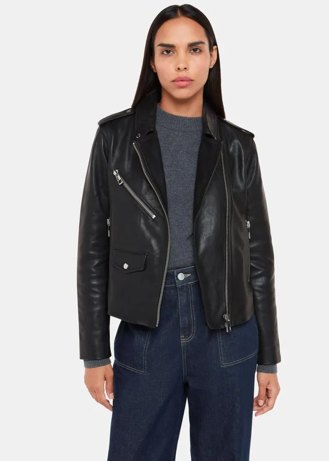 Whistles Coats and Jackets Black Agnes Pocket Leather Jacket 8211 Women