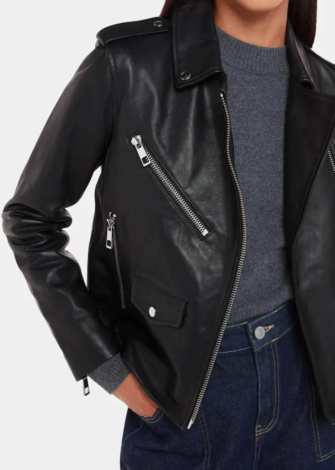 Whistles Coats and Jackets Black Agnes Pocket Leather Jacket 8211 Women