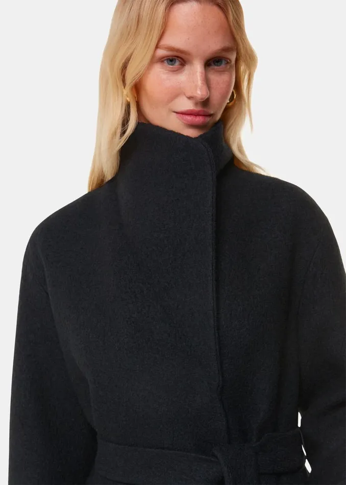 Whistles Coats and Jackets Black Morgan Funnel Neck Coat 8211 Women