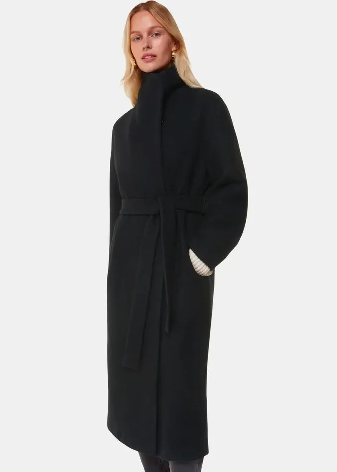 Whistles Coats and Jackets Black Morgan Funnel Neck Coat 8211 Women