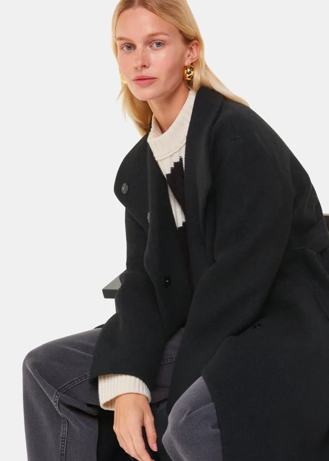 Whistles Coats and Jackets Black Morgan Funnel Neck Coat 8211 Women