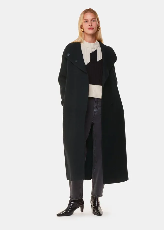 Whistles Coats and Jackets Black Morgan Funnel Neck Coat 8211 Women