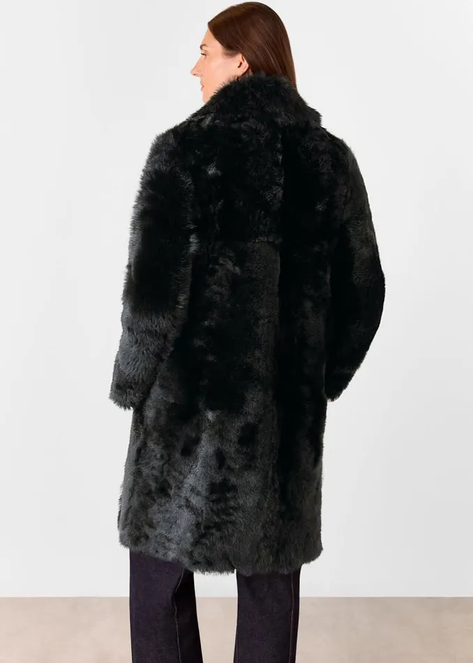 Whistles Coats and Jackets Black Odette Long Shearling Coat 8211 Women