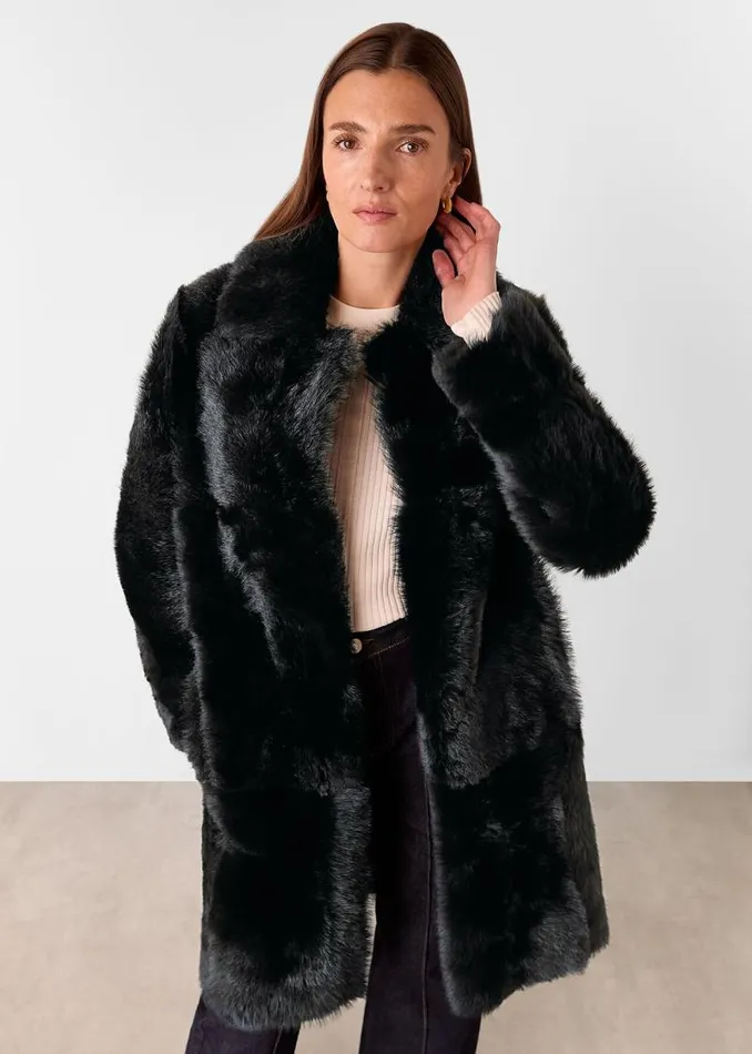 Whistles Coats and Jackets Black Odette Long Shearling Coat 8211 Women