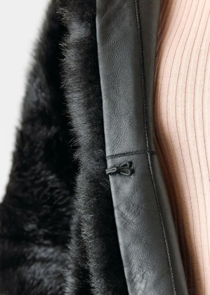 Whistles Coats and Jackets Black Odette Long Shearling Coat 8211 Women