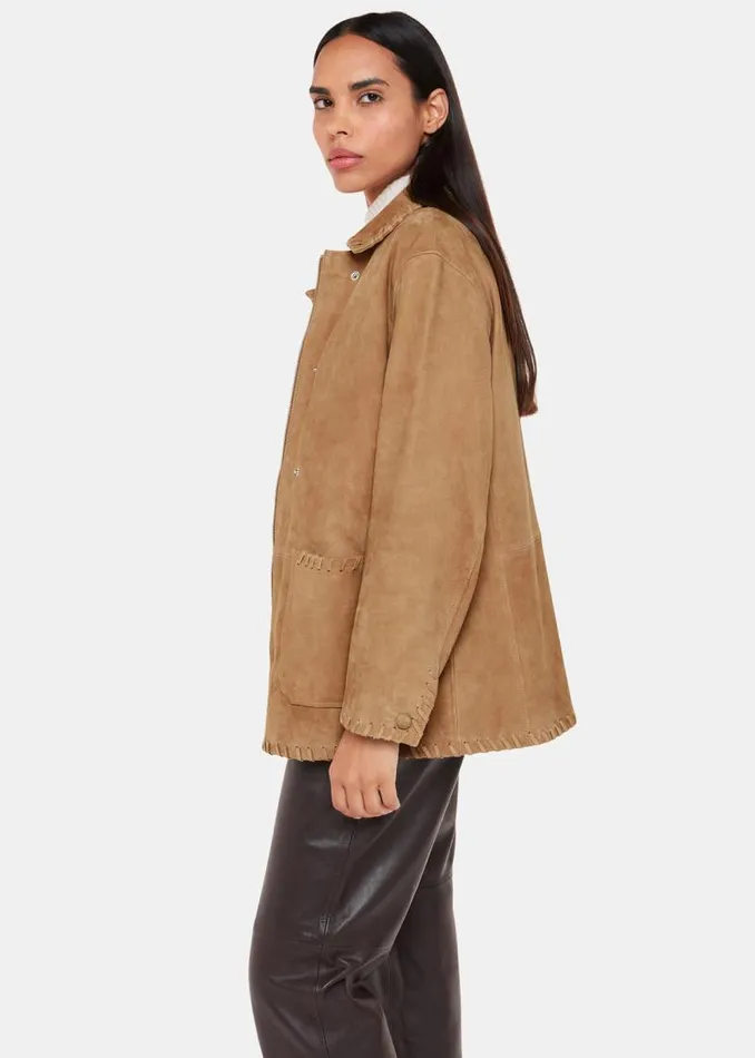 Whistles Coats and Jackets Camel Bohdi Western Suede Biker 8211 Women