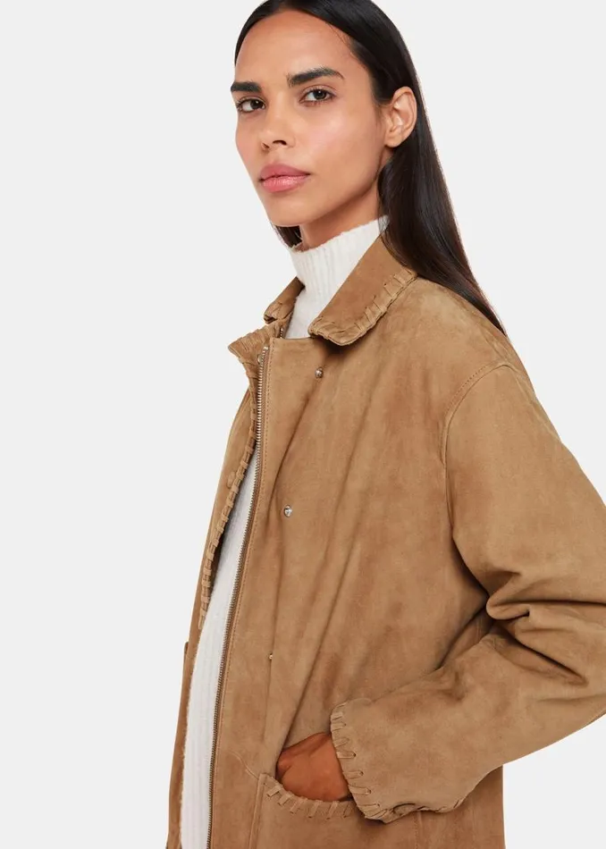 Whistles Coats and Jackets Camel Bohdi Western Suede Biker 8211 Women