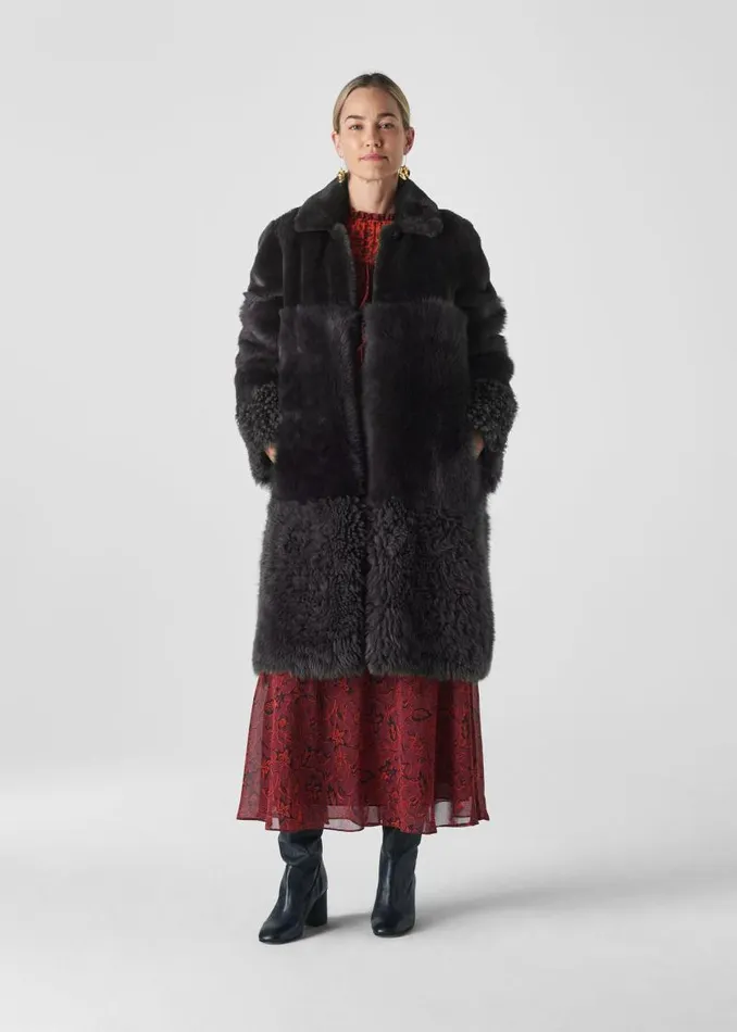 Whistles Coats and Jackets Grey Cosma Shearling Coat 8211 Women