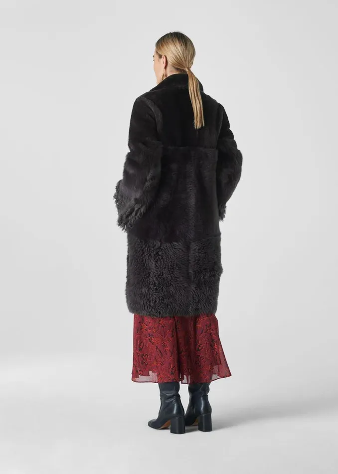 Whistles Coats and Jackets Grey Cosma Shearling Coat 8211 Women