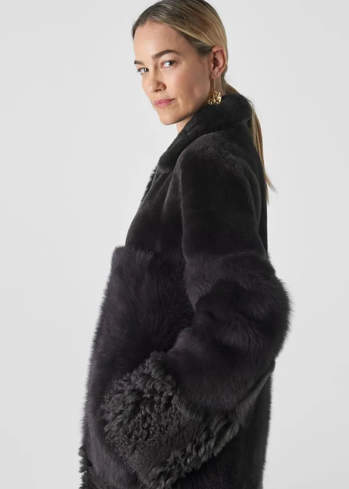 Whistles Coats and Jackets Grey Cosma Shearling Coat 8211 Women