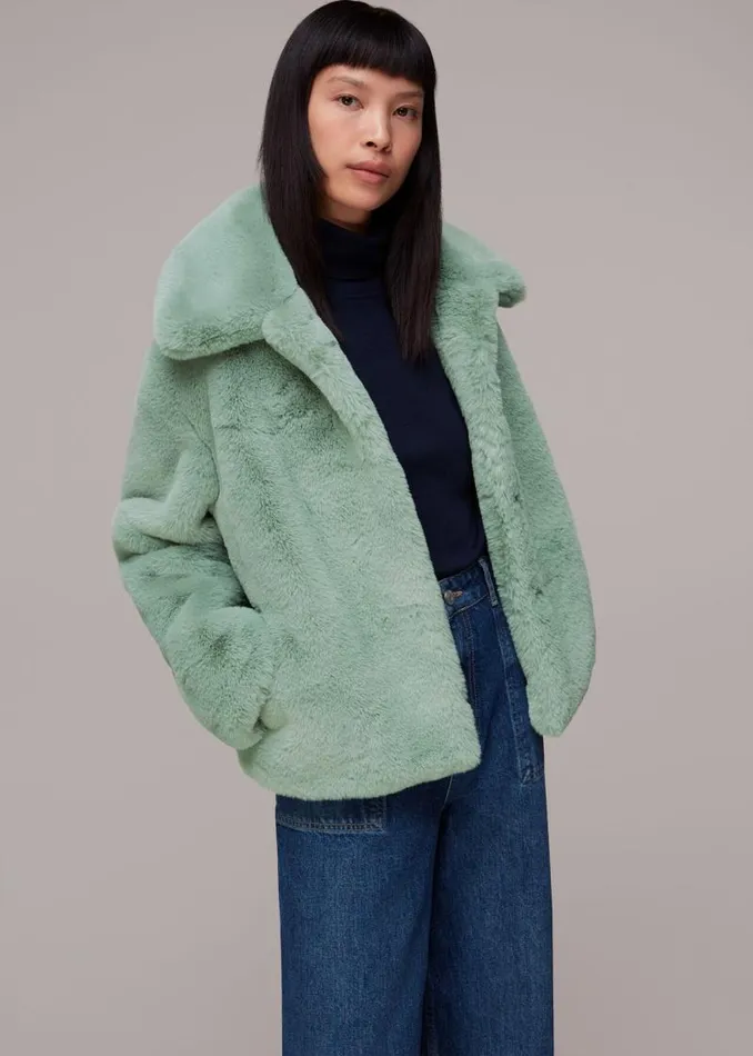 Whistles Coats and Jackets Pale Blue Drew Faux Fur Coat 8211 Women