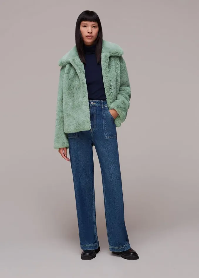 Whistles Coats and Jackets Pale Blue Drew Faux Fur Coat 8211 Women
