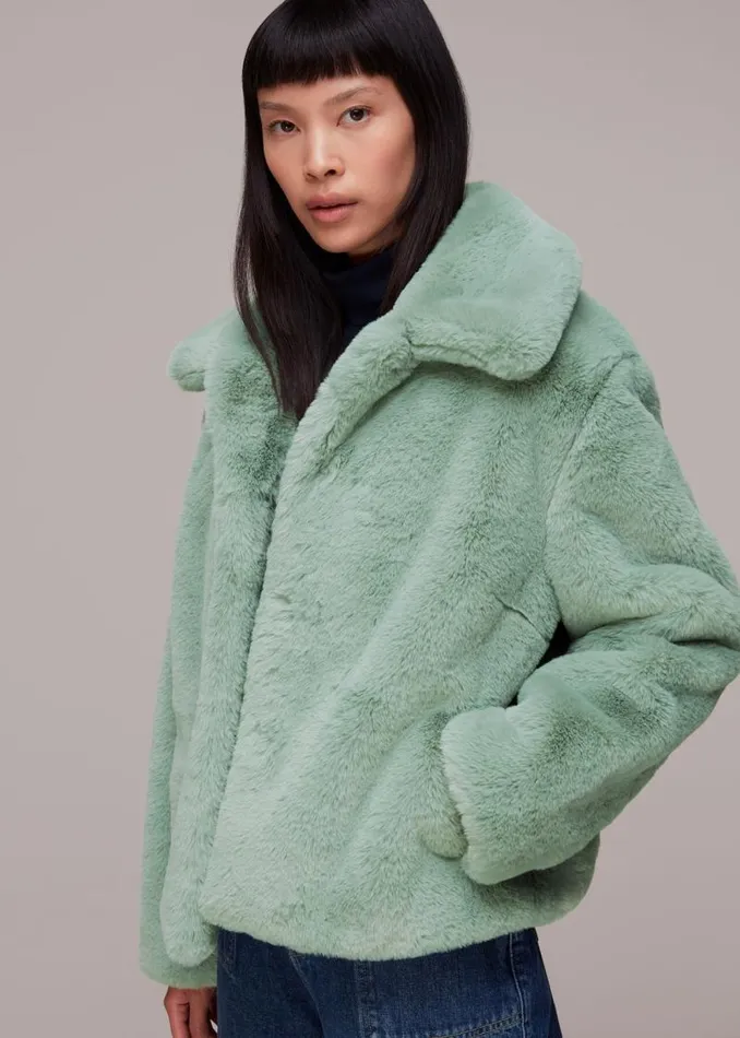 Whistles Coats and Jackets Pale Blue Drew Faux Fur Coat 8211 Women