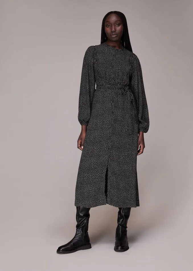 Whistles Dresses Black Scattered Y Print Midi Dress 8211 Women