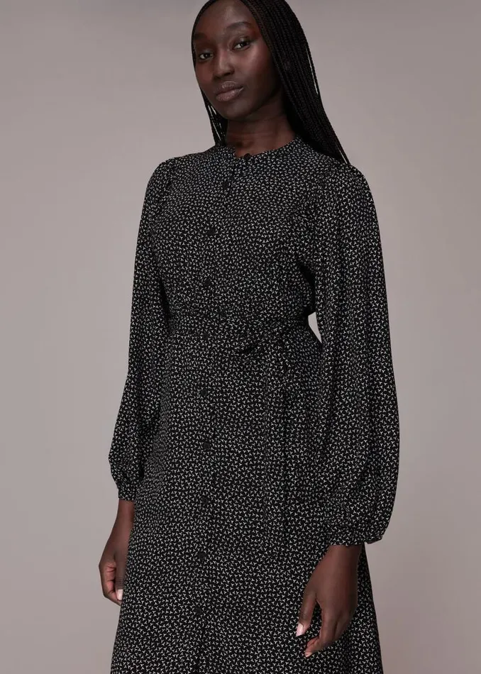 Whistles Dresses Black Scattered Y Print Midi Dress 8211 Women