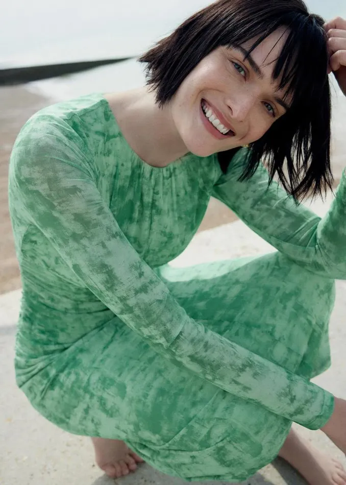 Whistles Dresses Green Brushwork Print Mesh Dress 8211 Women
