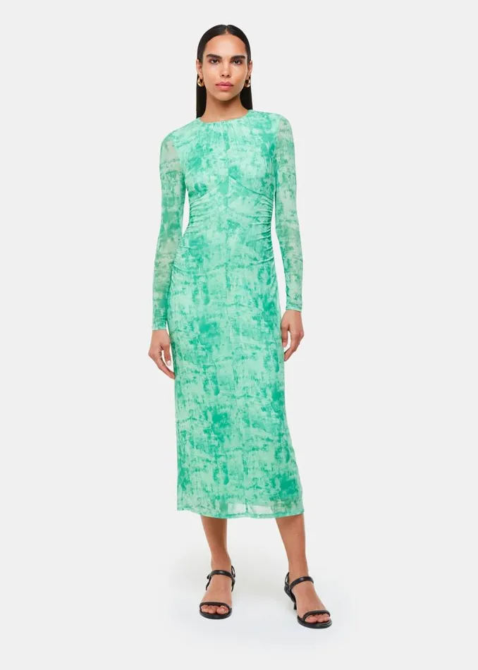Whistles Dresses Green Brushwork Print Mesh Dress 8211 Women
