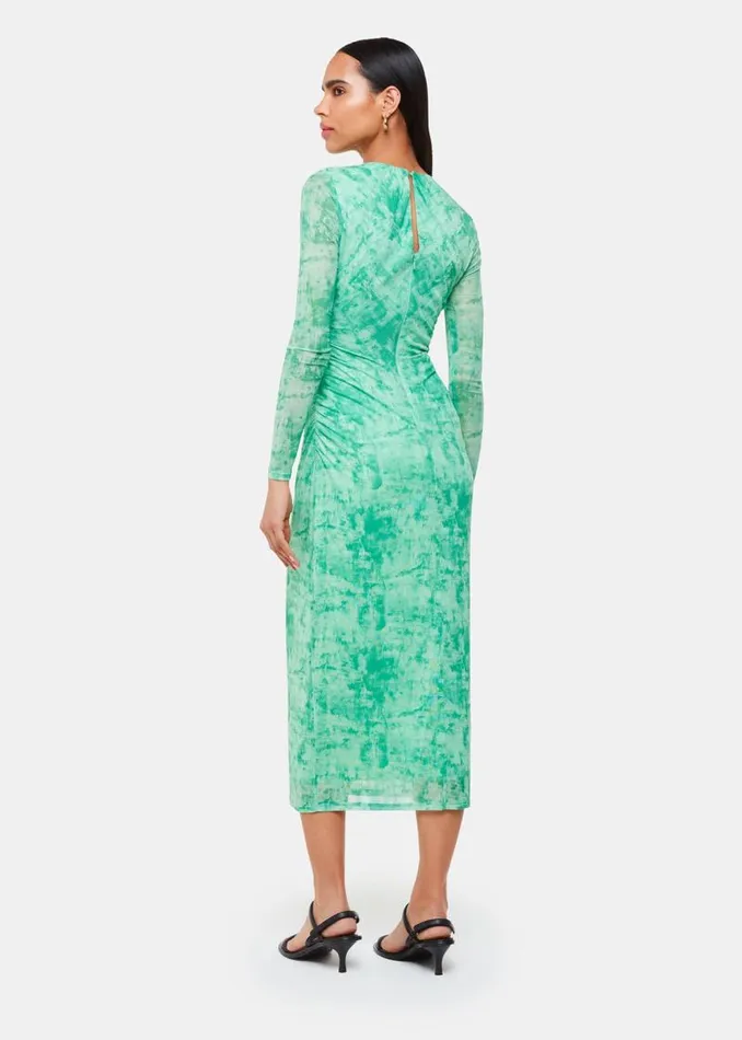 Whistles Dresses Green Brushwork Print Mesh Dress 8211 Women