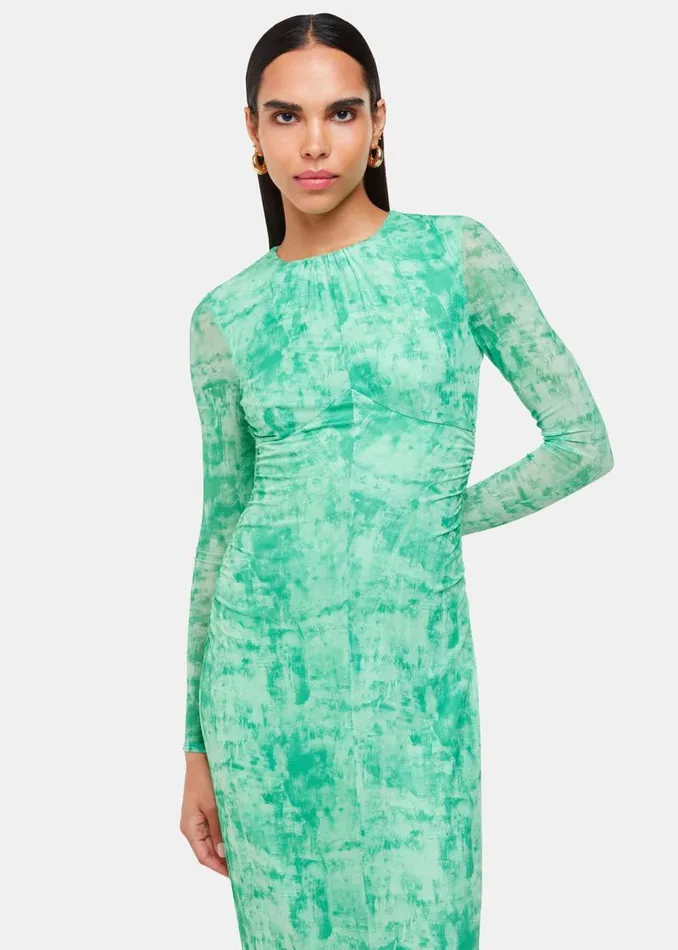 Whistles Dresses Green Brushwork Print Mesh Dress 8211 Women