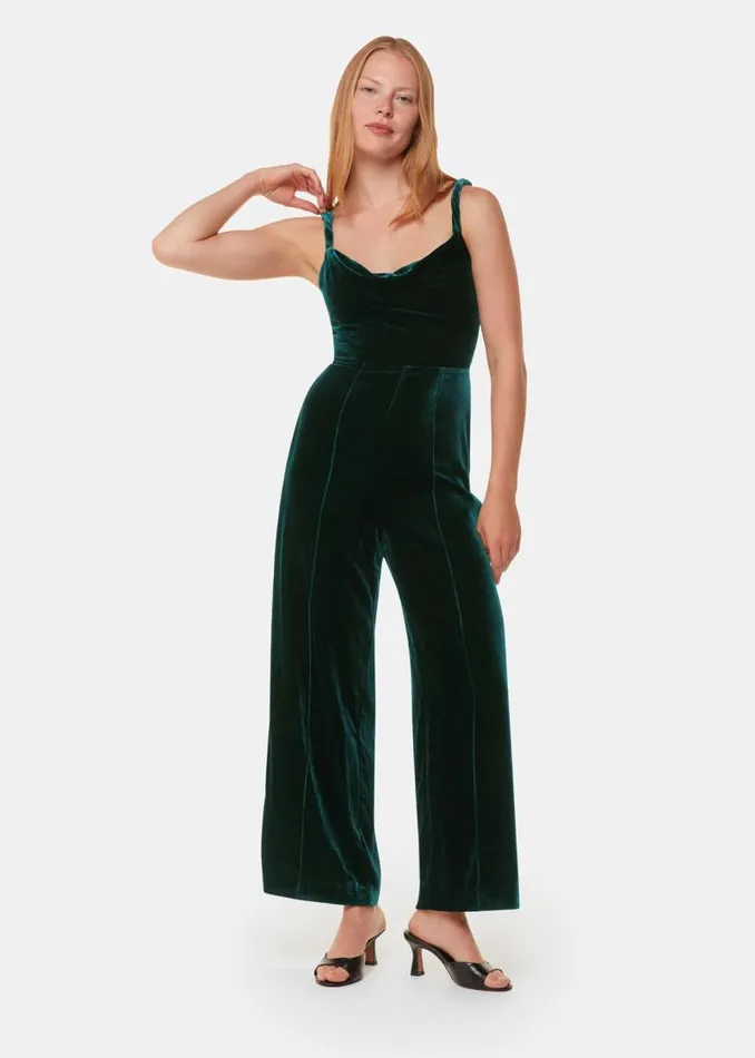 Whistles Jumpsuits Dark Green Twist Strap Velvet Jumpsuit 8211 Women