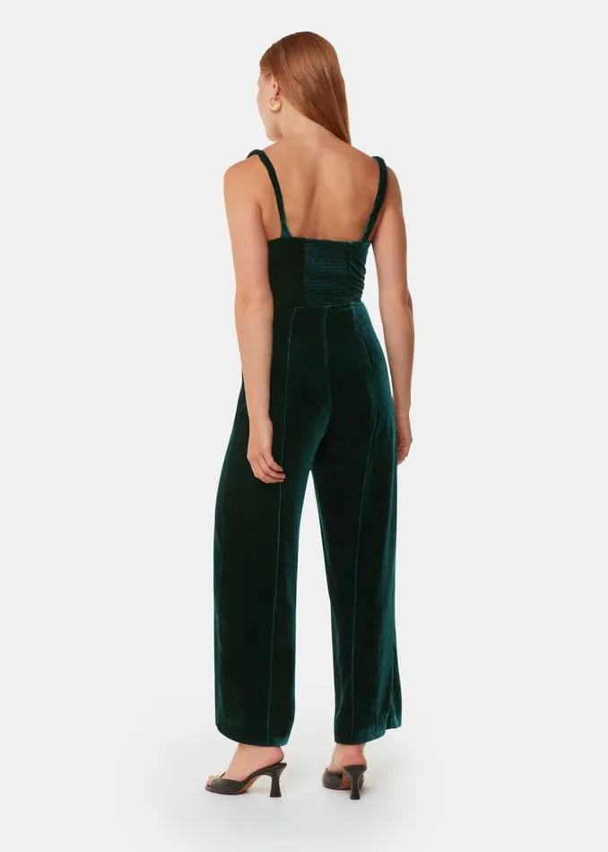 Whistles Jumpsuits Dark Green Twist Strap Velvet Jumpsuit 8211 Women