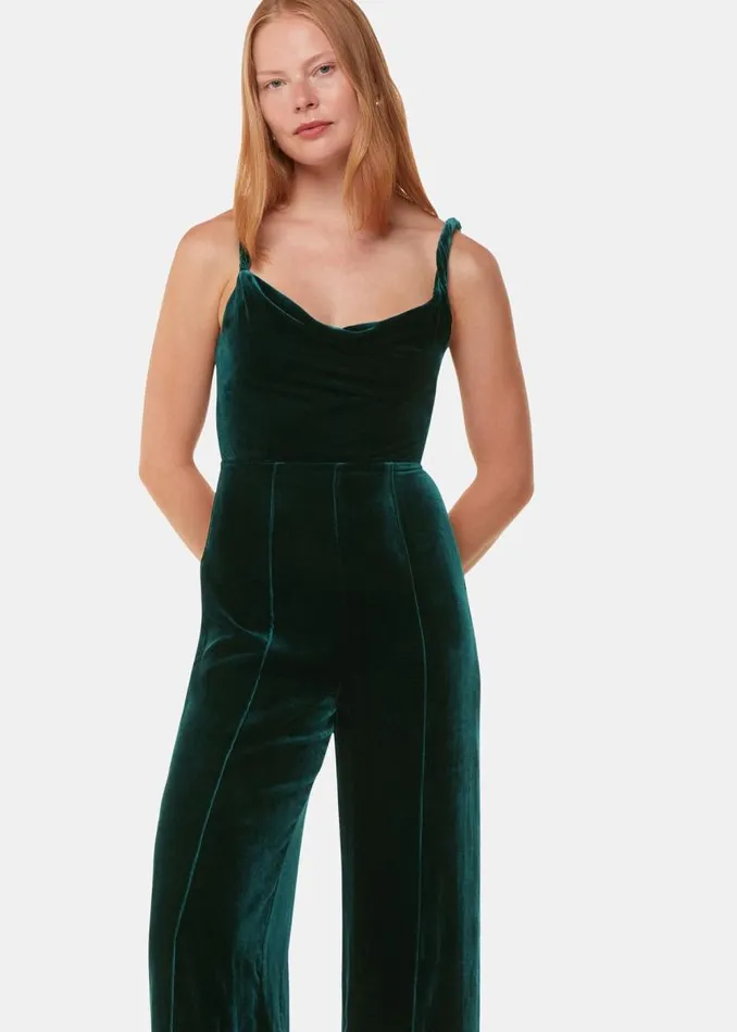 Whistles Jumpsuits Dark Green Twist Strap Velvet Jumpsuit 8211 Women