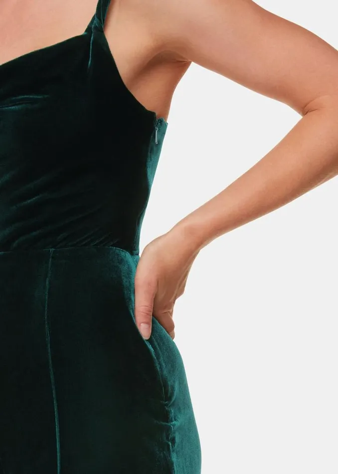 Whistles Jumpsuits Dark Green Twist Strap Velvet Jumpsuit 8211 Women