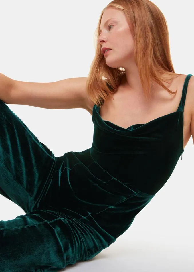 Whistles Jumpsuits Dark Green Twist Strap Velvet Jumpsuit 8211 Women