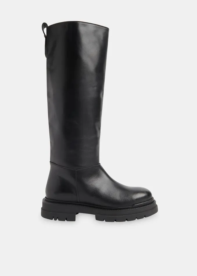 Whistles Leather Black Maceo Lug Sole Knee High Boot 8211 Women