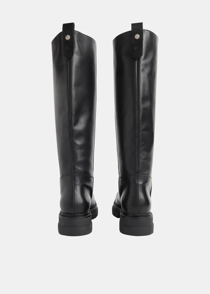 Whistles Leather Black Maceo Lug Sole Knee High Boot 8211 Women