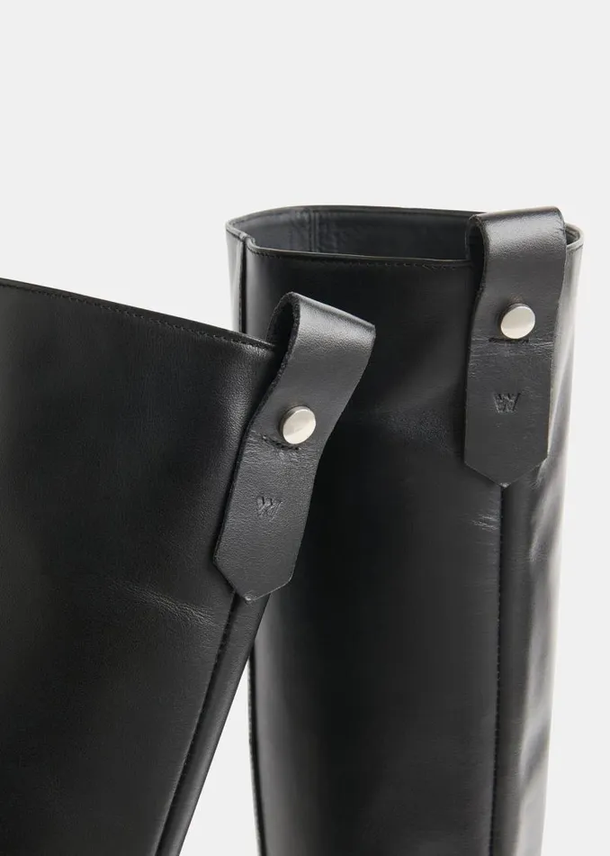 Whistles Leather Black Maceo Lug Sole Knee High Boot 8211 Women