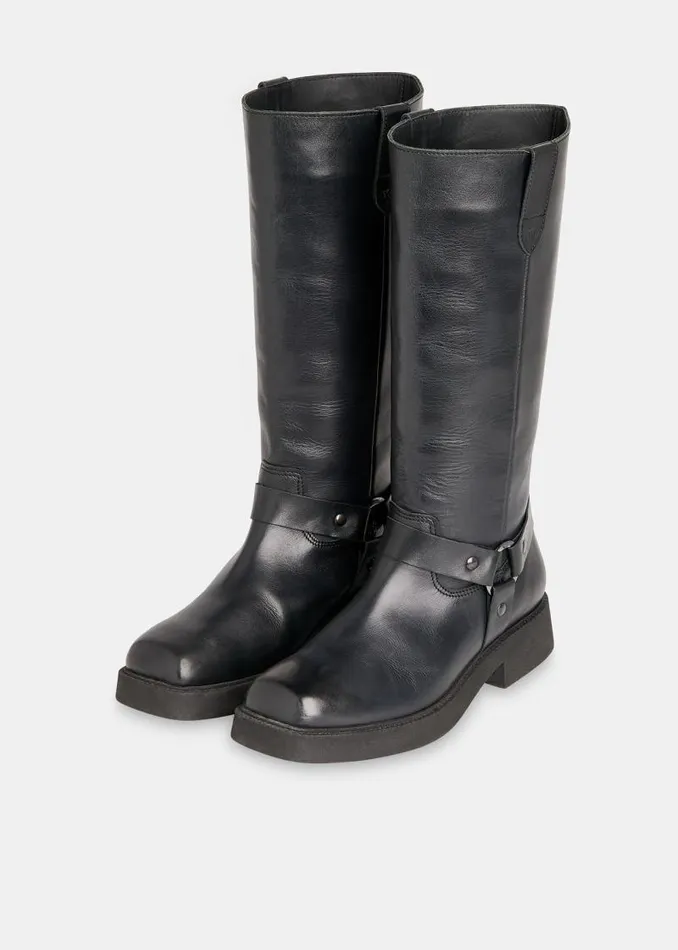 Whistles Leather Black Matteo Knee High Biker Boot 8211 Women