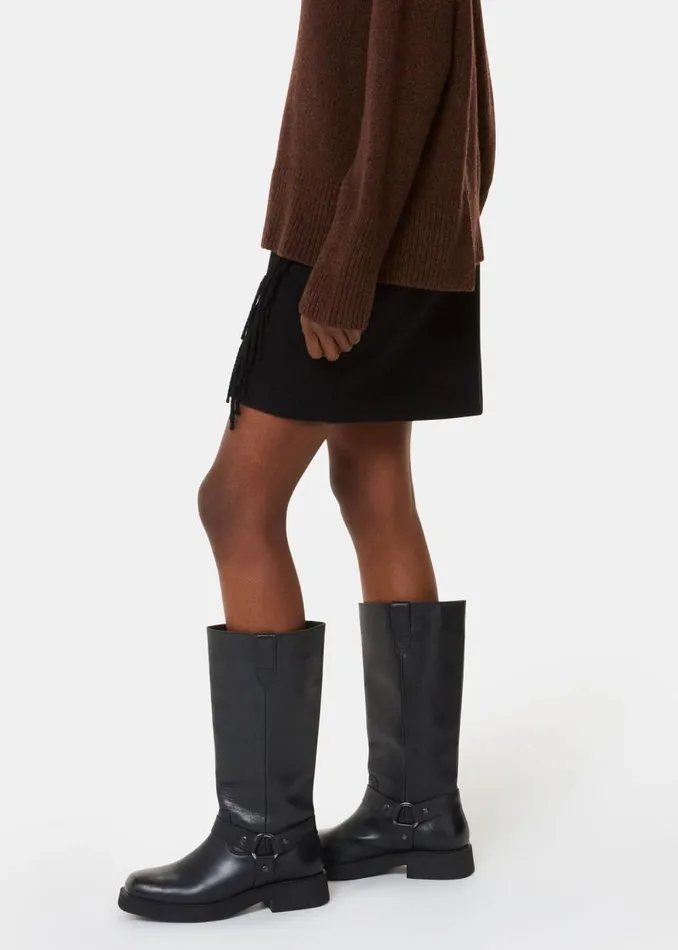 Whistles Leather Black Matteo Knee High Biker Boot 8211 Women