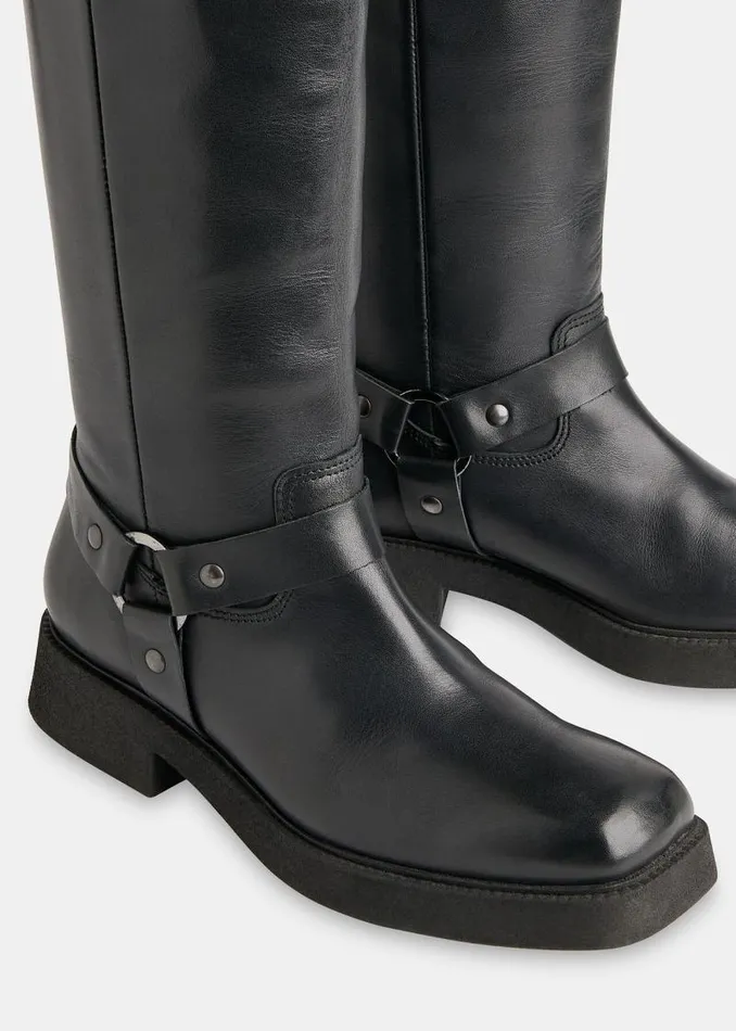 Whistles Leather Black Matteo Knee High Biker Boot 8211 Women