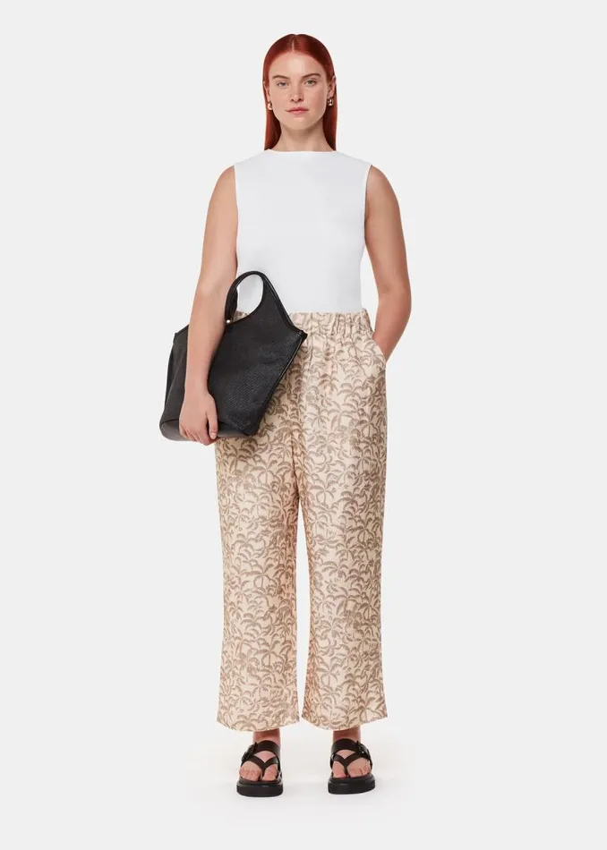 Whistles Pants Ivory Palm Print Linen Blend Pants 8211 Women