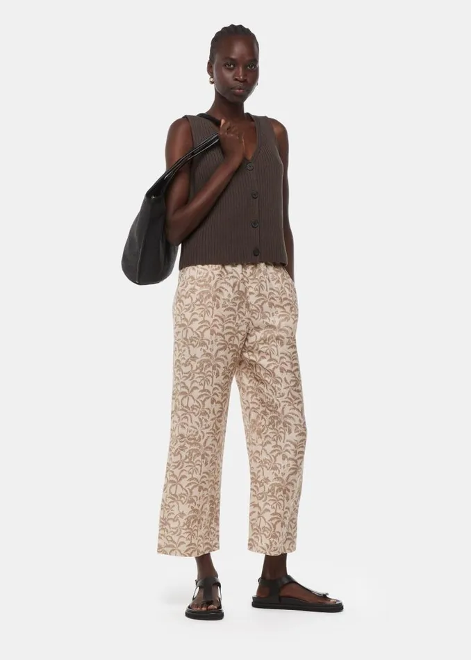 Whistles Pants Ivory Palm Print Linen Blend Pants 8211 Women