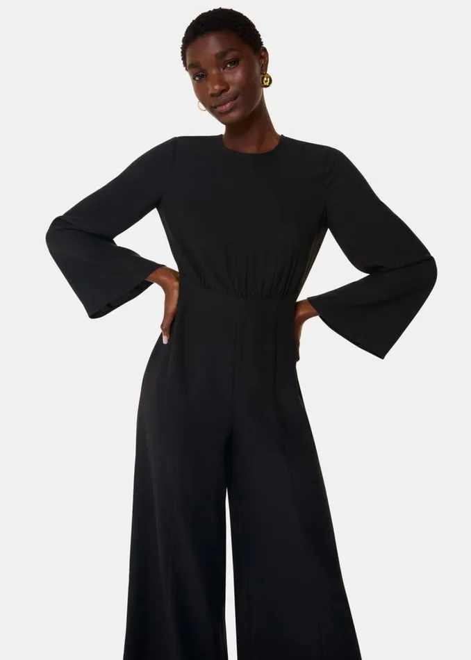 Whistles Petite Dresses and Jumpsuits Black Petite Bonnie Gathered Jumpsuit 8211 Women